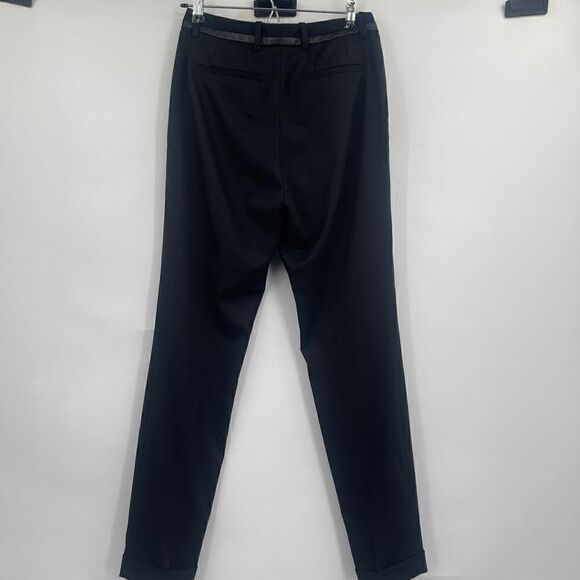 The Kooples Women's High Waist Leather Trim Stretch Wool Black Trousers Sz 34 - Picture 5 of 10